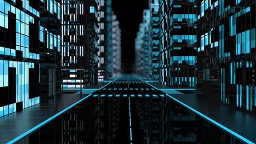 Cyberpunk-Stadtstraße bei Nacht