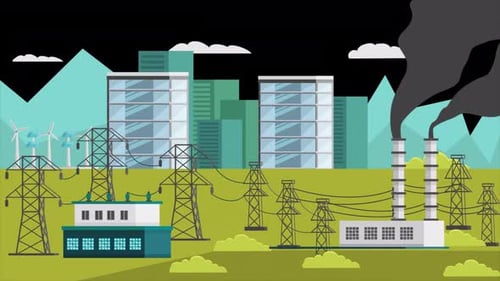 Factories Emit Noxious Smoke Into The City Alpha Channel 4K