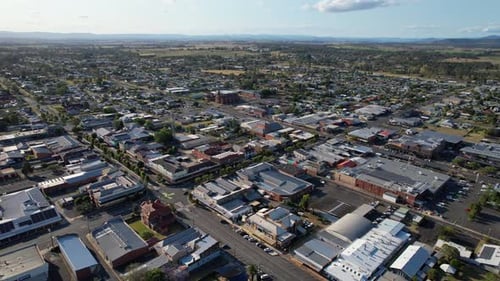 Business Buildings In Casino Town, Northern Rivers Area of New South Wales, Australia. aerial shot