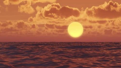 Futuristic sunset over the sea in summer.