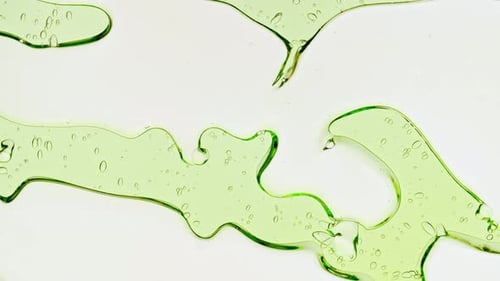 Abstract Green Liquid with Bubbles on White