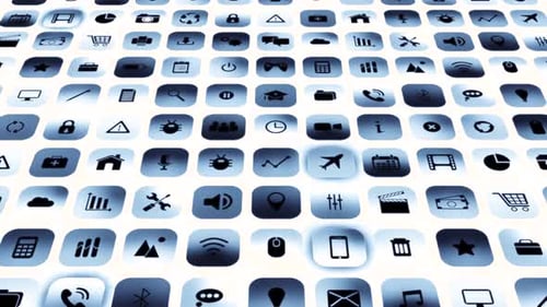 Animated app icon grid background dolly zoom effect