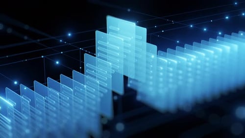 Digital document icons in futuristic data grid