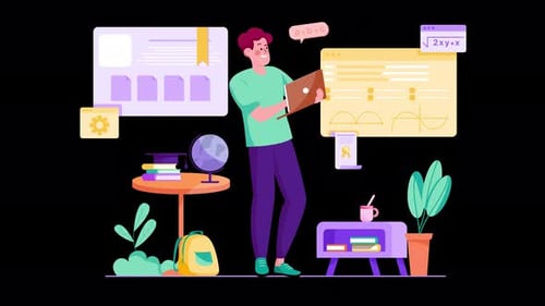 Animated Flat Design Illustration of Online Education