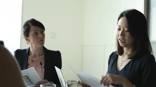 Professionals Discuss Business in Modern Office Meeting