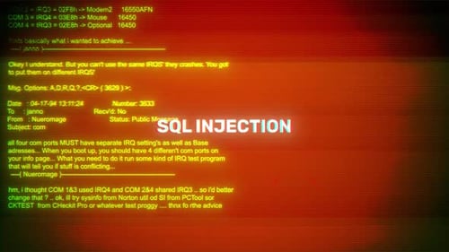 SQL Injection Glitch Text Reveal for Retro Computer Terminal