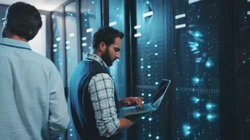 Data Center Professionals Collaborating Effectively in a Modern and Efficient Server Room Space