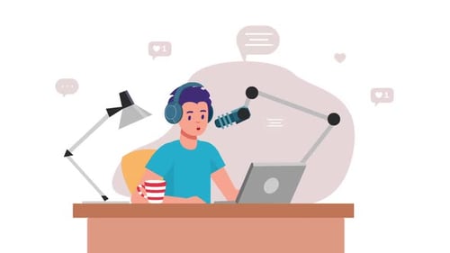 Animated Flat Design Illustration of Online Podcaster