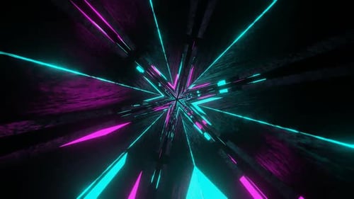 Cyan And Pink Neon Glow Hex Star Backgriund Vj Loop In HD