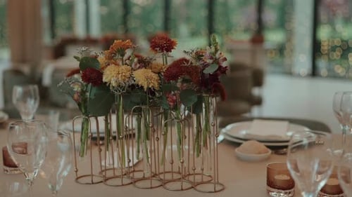 Elegant Floral Centerpiece on Wedding Table Setting