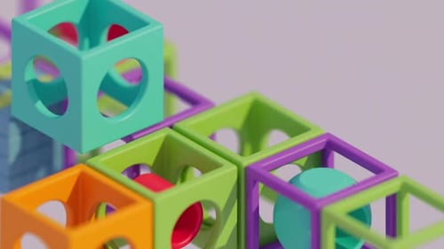 Colorful Geometric Blocks Interlocking 3D Animation