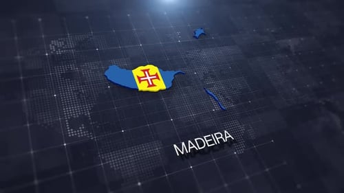 Madeira 3D Map Flag Reveal on Digital World Grid