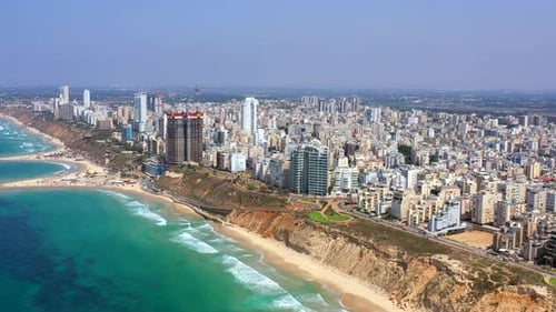 Aerial view of Netanya cliffside coastline, Israel