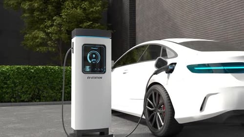 Modern Electric Vehicle Charging Station with Car