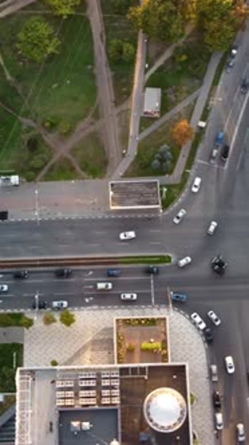 Aerial View on Cars Moving on City Crossroad