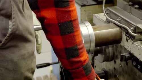Close Up of Lathe Machine Operation in Factory