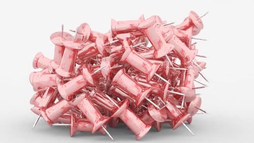 Chaotic Pile of Pink Push Pins