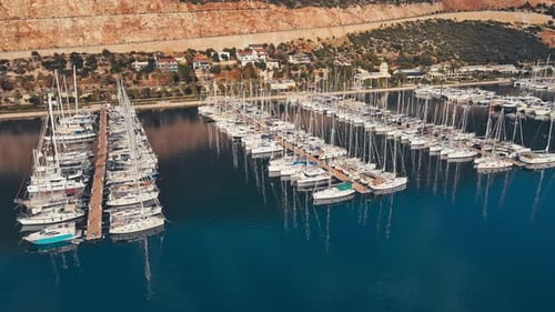 Aerial View of Rows of Yachts in Kas Marina Turkey