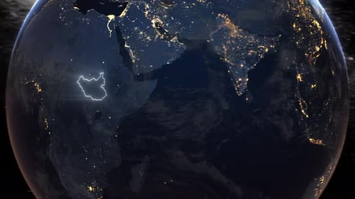 Realistic Earth Orbit and Zoom Glowing Borders South Sudan