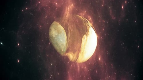 Cracked Planet with Glowing Core in Deep Space Nebula