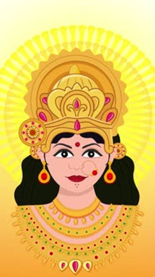 Animated Indian Goddess Flat Design Illustration