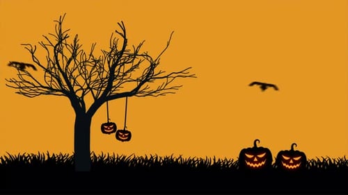 Spooky Halloween Night Background with Flying Bats and Jack-o'-Lanterns