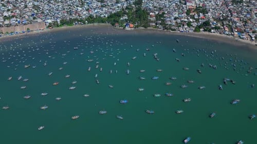 View From Above Several Hundreds of Azmatian Fishing Boats are at Anchor Preparing to Go Out to Sea