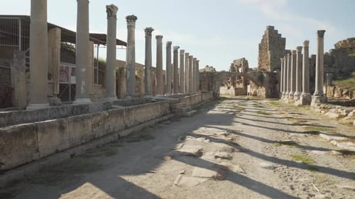 Scenic colonnade in Perge (Perga) at Antalya Province, Turkey