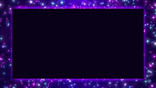 Abstract glowing neon frame and digital particles motion, product presentation stage