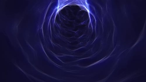 Abstract blue tunnel made of glowing waves of particles with moving camera effect , 4k , 60 fps