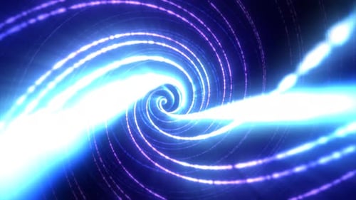 Abstract bright purple glowing background tunnel with flying lines of energy particles