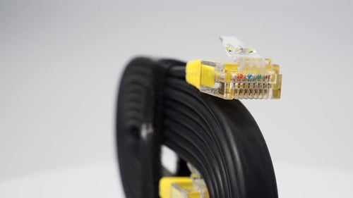 Rotating Ethernet Cable with Clear Connectors on White