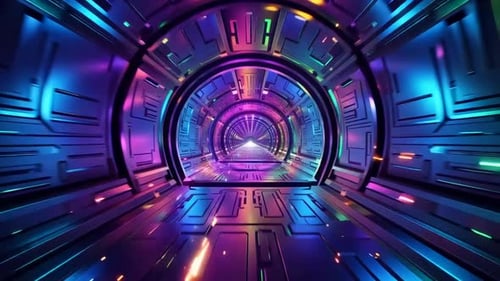 Sci-Fi Neon Tunnel Loop, vaisseau spatial cyberpunk futuriste Corri