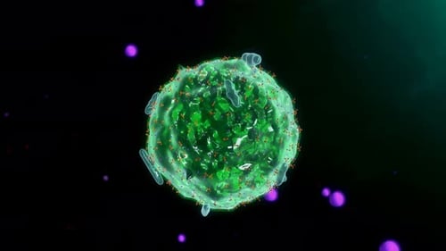Microscopic green cell floating in space