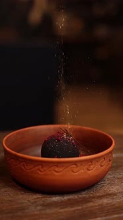 Pastry chef prepares delicious desserts at the restaurant