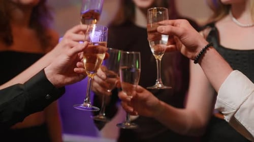 Friends Toasting Champagne at a Nighttime Celebration