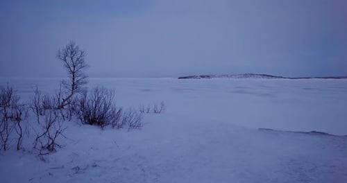 Lago congelado durante el invierno en Laponia