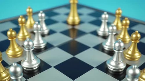 Classic Chessboard with Gold and Silver Pieces