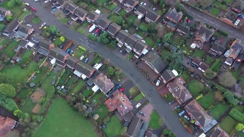 Aerial view of houses and roads in a residential area of the city