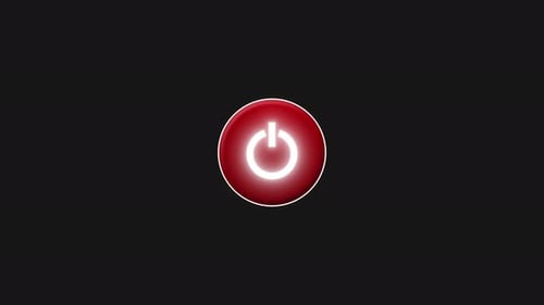Animação de pressão do botão liga/desliga com anel brilhante e símbolo de energia em fundo transparente.