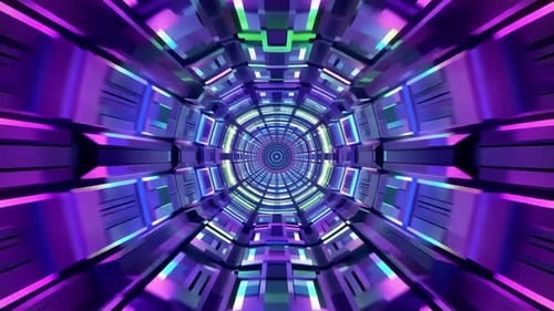 Futuristic Sci Fi Tunnel Motion with Neon Blue and Purple