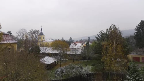 Quaint Old Buildings in a Treeadorned Rural Area Top View