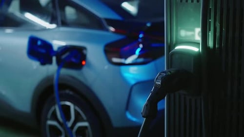 EV Charging Station for Electric Car in Modern Parking