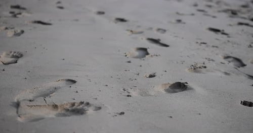 Close-up of feet running on the beach in sand