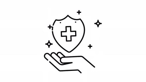 Animated Line Art Medical Shield Icon with Hand