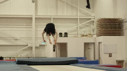 Man Does Gymnastic Flips on Trampoline