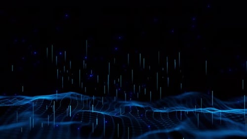 Abstract Blue Digital Wave and Particle Background Loop