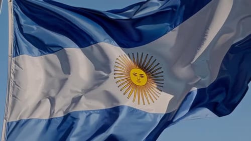 Argentinian Flag Waving in the Blue Sky