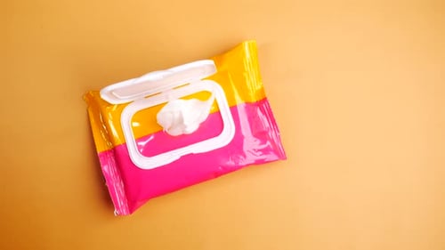 Cleansing Wet Wipes on Table with Copy Space