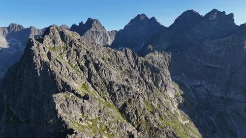Aerial view of rocky mountain peaks, Slovakia.
